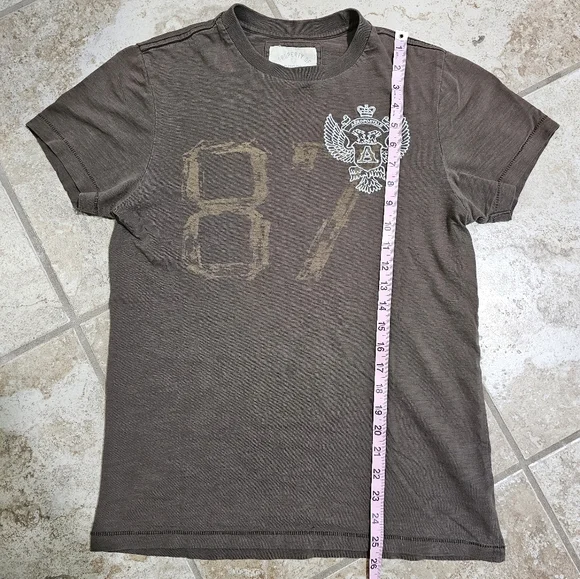 Aeropostale Mens S/M Brown Distressed Graphic T Shirt Eagle Crest 87 Y2K Grunge - Picture 7 of 7
